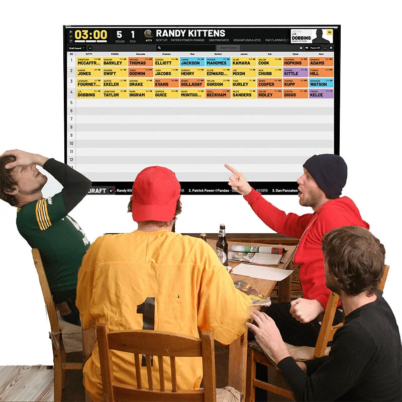 A fantasy football league gathered at a FanDraft draft party