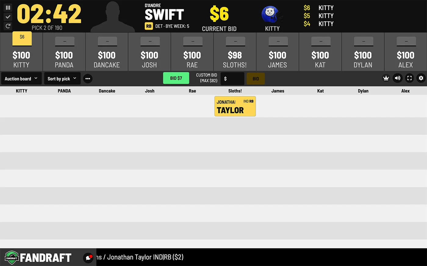 FanDraft — Auction — Bidding
