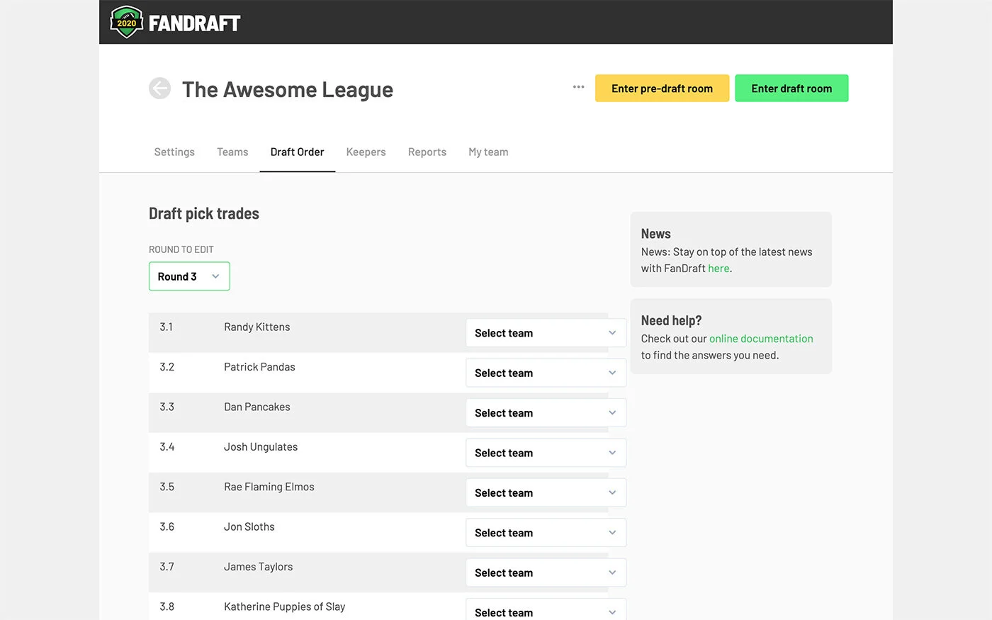 FanDraft — Draft-Pick Trades